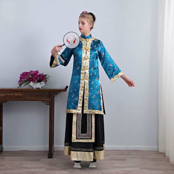 

chinese ancient noble women banquet dress traditional cheongsam carnival fancy hanfu cosplay costume film tv performance apparel stage wear, Black;red