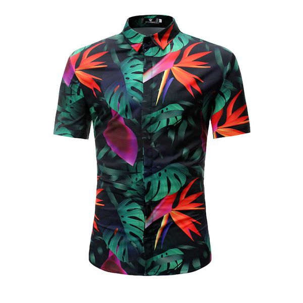 

new arrival mens hawaiian shirt male casual camisa hc masculina leaves printed beach shirts short sleeve clothing, White;black