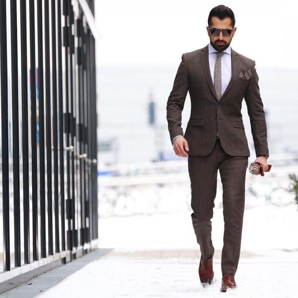 

vintage two pieces mature men suits plus size groom wear tuxedos brown mens wedding suit custom made, Black;gray