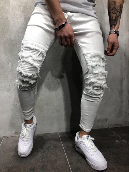 

мђжин белого Ѭван джинов slim fit мода мђжин подѬоок дѬапиѬованного hiphop ке, Blue