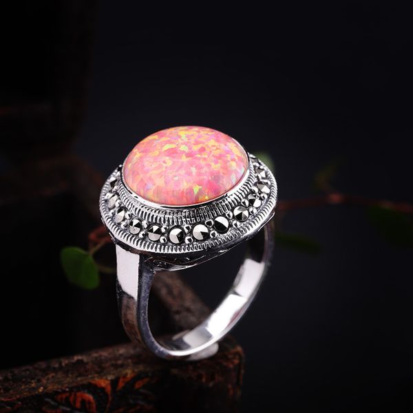 

2019 new luxury round opal ring for lady elegant natural opal gemstone real 925 sterling silver ring for wedding engagement gift cj191205, Slivery;golden