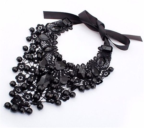 

2018 black lace collar choker crystal necklaces women gothic chokers victorian statement big chocker vintage jewelry n1642, Golden;silver