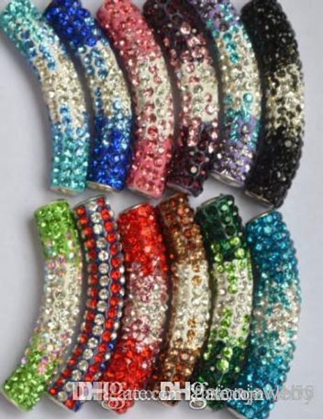 

30 pcs/lot 45cm mixed multicolor rhinestone micro pave cz crystal gradual change crystal tube long tubes bending beads bracelets y3454 w62