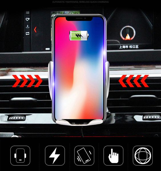 

wireless car charger s5 automatic clamping fast charging phone holder mount in car for iphone xr huawei samsung smart phone