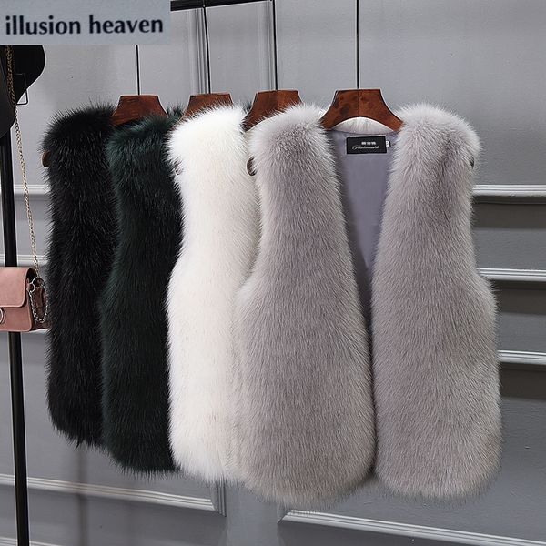 

women's fur & faux fashion in the long-tailored imitation coat vest women coats and jackets, Black