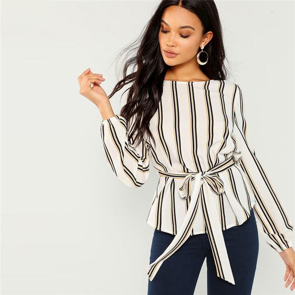 

blouse women blouses white office lady elegant striped print scoop neck long sleeve new autumn scoop neck workwear women and blouses