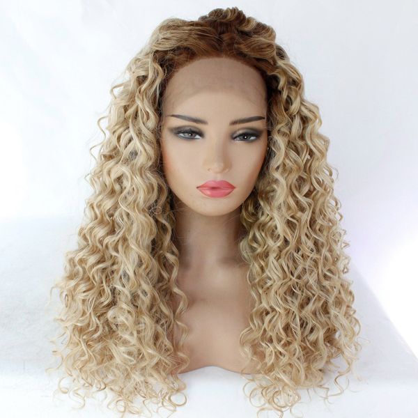 

14-26 inch #t 613synthetic lace front wigs deep curly glueless heat resistant synthetic fiber full wig with baby hair half hand tied, Black