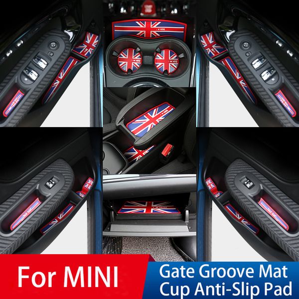Union Jack Car Water Cup Gate Slot Mats Silicone Anti Slip Pad For Mini Cooper One F54 F55 F56 F60 Countryman Car Accessories Interior Decals For Cars