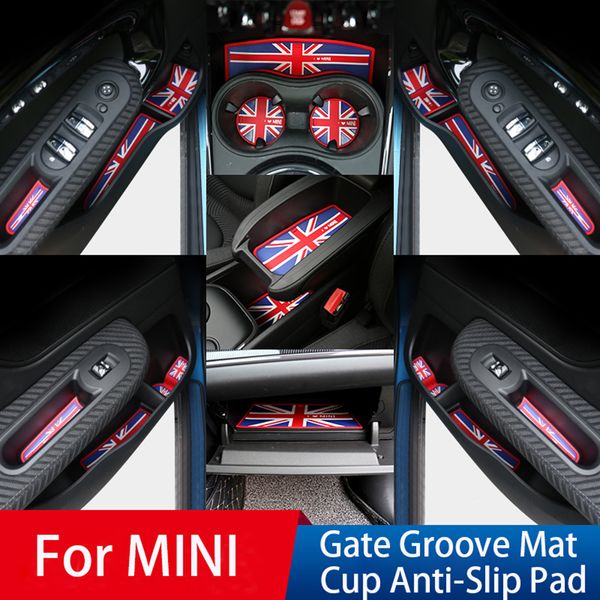 Union Jack Car Water Cup Gate Slot Mats Silicone Anti Slip Pad For Mini Cooper One F54 F55 F56 F60 Countryman Car Accessories Interior Decals For Cars