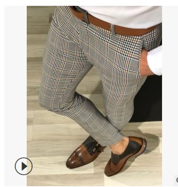 

2019 men plaid harem pants business slim fit ankle autumn male pencil pants casual streetwear trousers pantalones hombre, Black