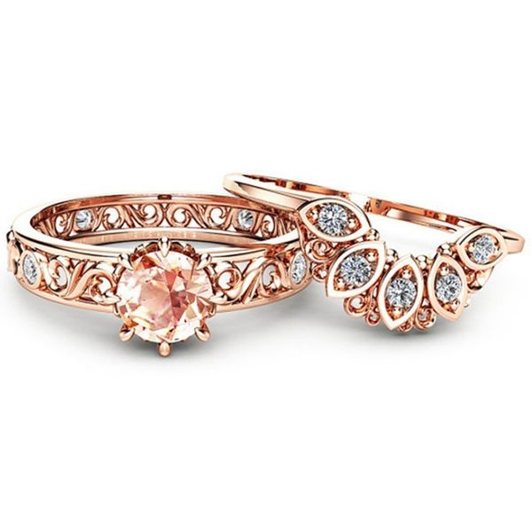 

rose gold color hollow out wedding rings set for women 2019 brand jewelry gilrs engagement party ring size 6 7 8 9 10, Silver