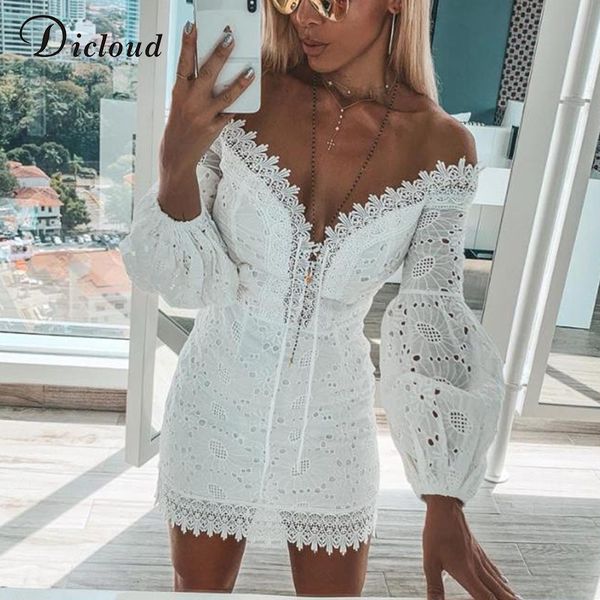 

White embroidery elegant pring ummer bandage dre e women beach undre off houlder hort party wrap bodycon