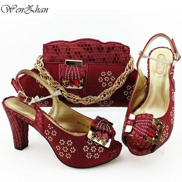 

wenzhan african bag and shoe set wine color fashion italian women wedding pumps with purse platform spring shoes 38-43 b911, Black