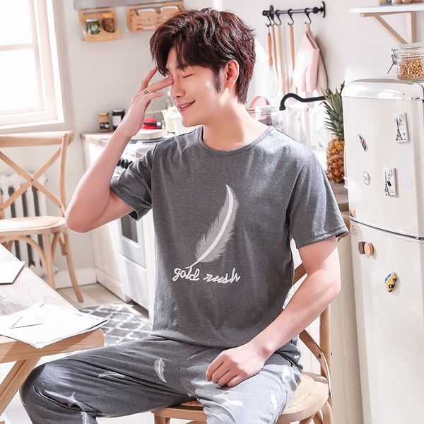 

2020 men pajamas short sleeve spring summer male pajama set men pure cotton pajamas for set sleepwear suit 4xl, Black;brown