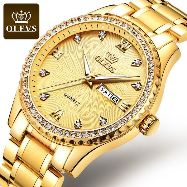 

olevs brand business men's quartz waterproof watch gorgeous inlaid rhinestone dial comfortable folding clasp men's watch, Slivery;brown