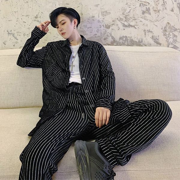 

мужчины 2 шт костюмы комплекты (рубашка + тяжелое дыхание) мужской vintage fashion streetwear hip hop сыпучие нашивки сияющий вскользь рубаш, White;black