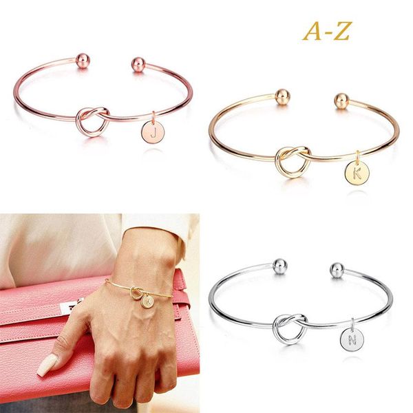 New Open Knot Cuore Bracciale A-Z 26 lettere Bangle Donna Ragazza Moda Gioielli In lega di zinco Ciondolo tondo Catena Link Amicizia Braccialetti Regali