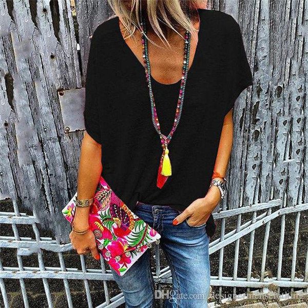 

candy colored v-neck short sleeved tshirt batwing sleeve summer undershirt solid womens wear cacual female clothes, White