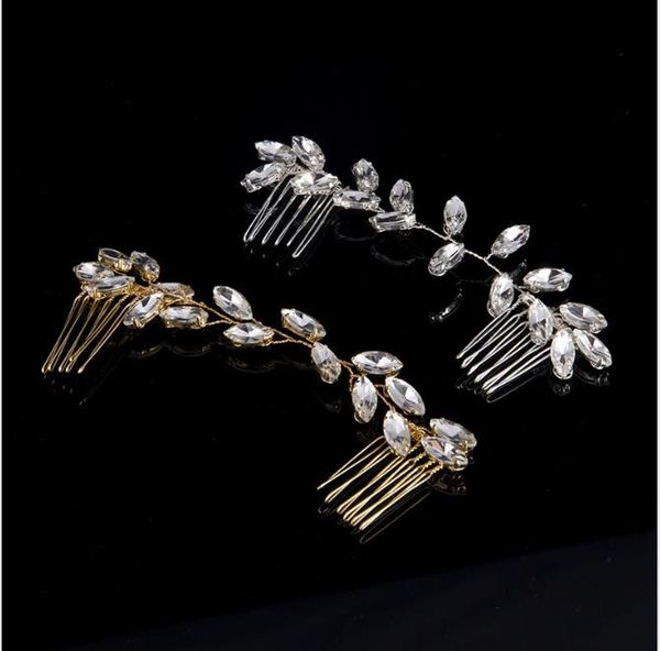 

bride's wedding hair belt studio and makeup wedding dress crystal hair comb, Slivery;golden