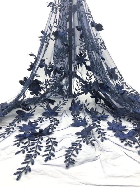 

embroidered french lace fabric navy blue african tulle lace fabric with beads sequins for party dress 5 yards, Pink;blue