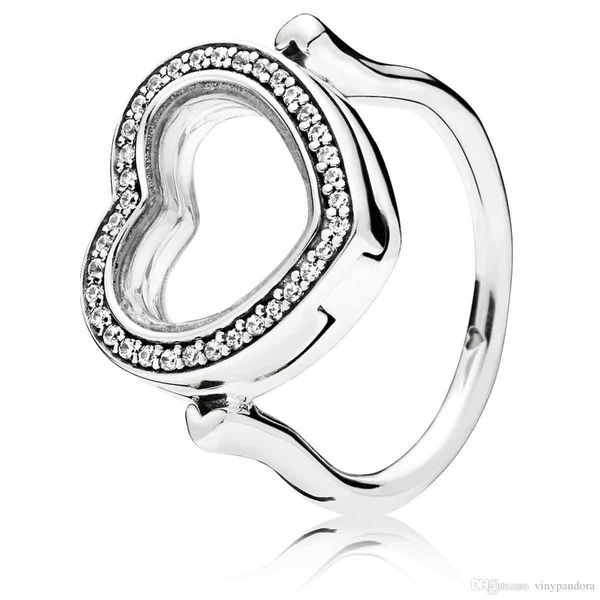 

925 sterling silver sparkling floating heart locket ring fit pandora jewelry engagement wedding lovers fashion ring for women
