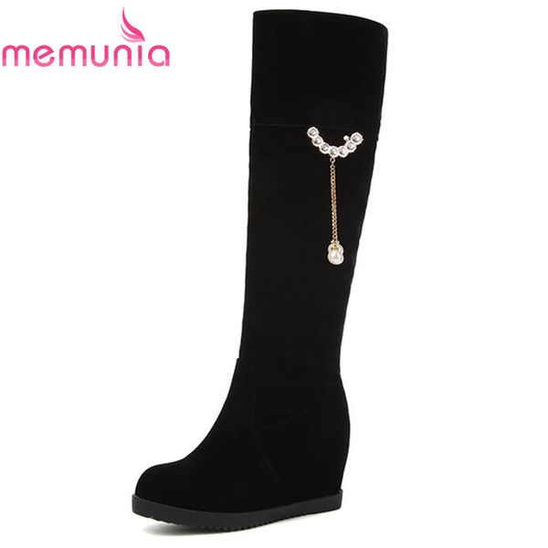 

memunia 2018 women boots round toe knee high boots autumn winter crystal solid colors fashion dress shoes woman, Black