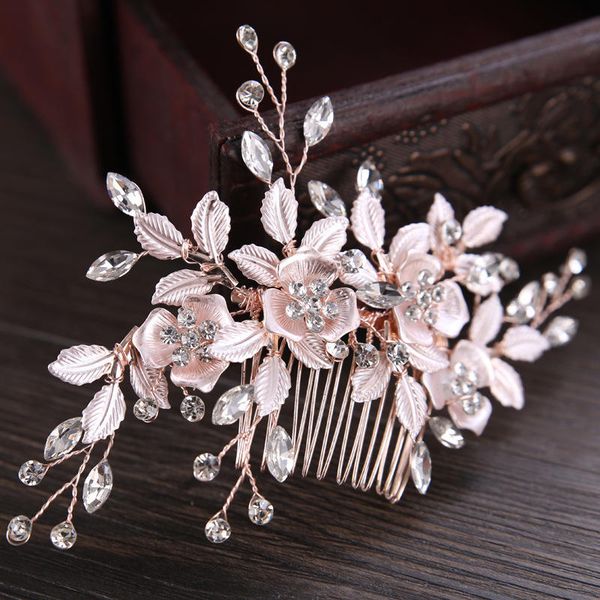 

leaf style hair combs handmade crystal rhinestone bridal tiaras headdress flower bride wedding hair jewelry, Golden;white
