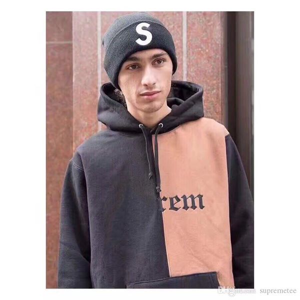 

embroidery letter hoodie new fw17 split old english hooded fashion classic marka fleece hoodie autumn winter coat, Black