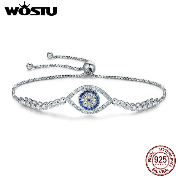 

wostu fashion new 100% 925 sterling silver blue eye tennis bracelet women lace up link chain bracelet silver jewelry cqb034, Golden;silver