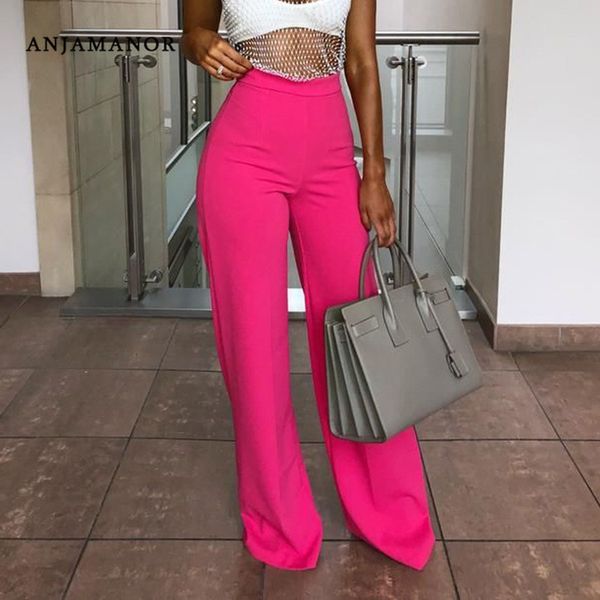Compre Anjamanor Rosa Fuerte Talle Alto Ancho Flojos Pantalones