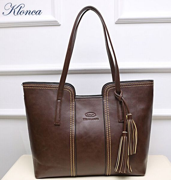 

klonca pu leather 2019 new fashion female handbag tassel big bag large capacity hipping casual women bag