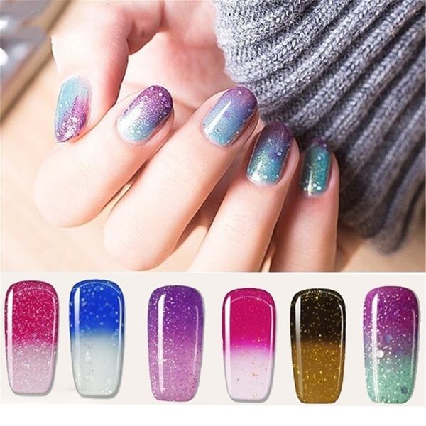

тепловое nail art польский гель температура изменение цвета gradient зеркало ногтей гель маникюр лак с блестками shimmer lacquer