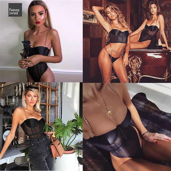 

комбинезон sexy black satin perspective лето bodysuit женщины узелок металл бинты beach party ночной клуб mesh комбинезон новый, Black;white