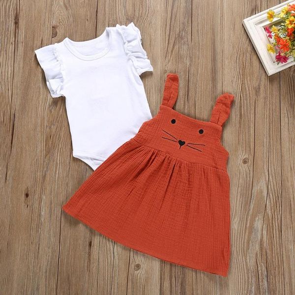 

2pcs/set solid girls kids o-neck sleeve romper+sling animal print dress, Red;yellow