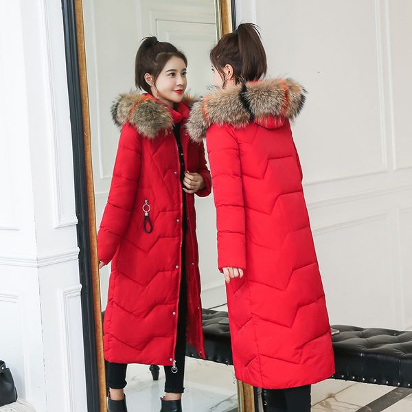 

wholesale winter new women's fashion long down cotton over the knee slim cotton coat size s-xxl, Black
