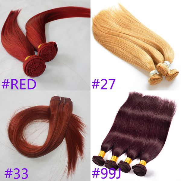 

color 27 red 33 99j human hair weft malaysian virgin remy hair 50g 5pcs lot, Black