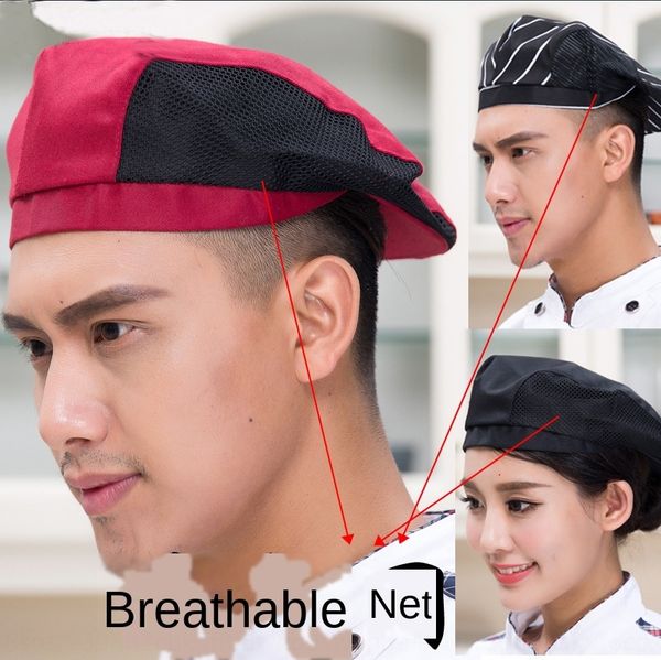 

chef waiter with breathable net l chef hat l beret waiter hat beret with breathable net, Blue;gray