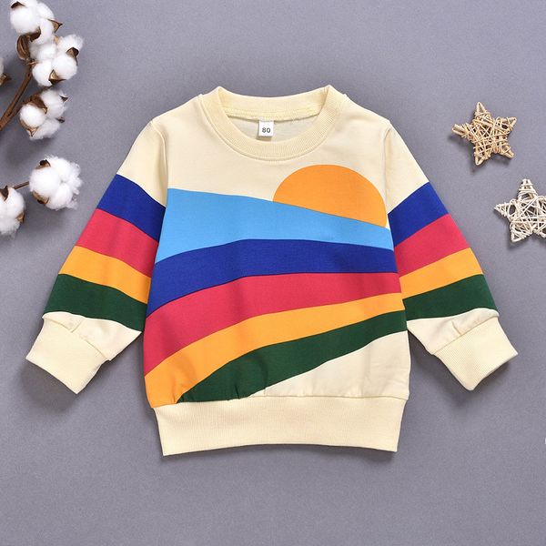 

baby girls boys sweatshirt clothes toddler baby girls fashion 2019 long sleeve rainbow print sweatshirt clothes roupas, Black