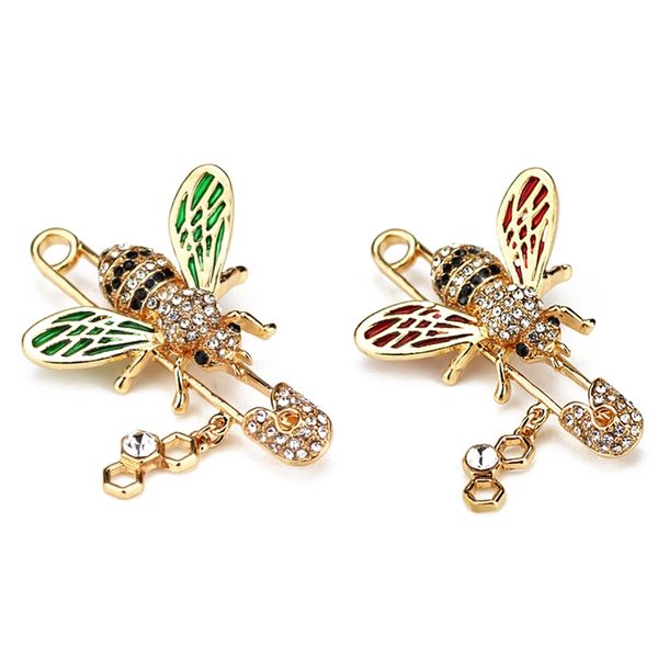 

2 pcs cute honeybee women brooches animal shapes crystal bee brooch pins badges for clothes female brooches , red & green, Gray