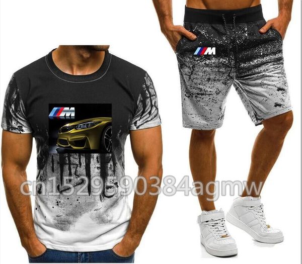 

2020 новая летняя мода автомобилей m3 m4 m5 комплекты sportswear set фитнес  power печать мужчины шорты майка брюки мужские костюм 2 шт наб, Gray