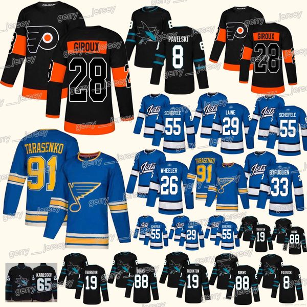 

Winnipeg Jets Jersey 91 Vladimir Tarasenko 26 Blake Wheeler 8 Joe Pavelski 29 Patrik Laine 33 Dustin Byfuglien Hockey Jerseys
