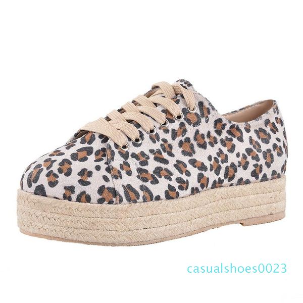 

loozykit fashion leopard flats women shoes 2019 lace up casual canvas platform shoes women sneakesr comfortable flats c23, Black