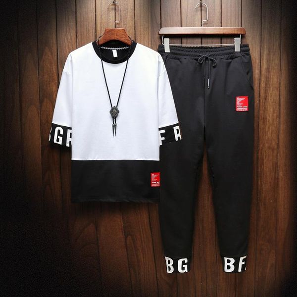 

new summer men sportswear sets t-shirts+pants 2 pieces sets men hip hop casual loose half sleeve t-shirts+slim pants