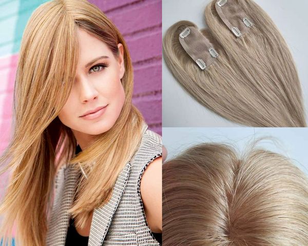 2019 Stock Dark Blonde Color Silk Base Human Hair Toppers For
