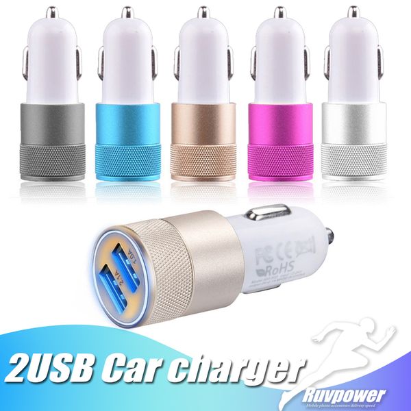 

universal dual usb port car adapter charger aluminium 2-port 3 ports car chargers usb for iphone xs xr x samsung note 10 plus
