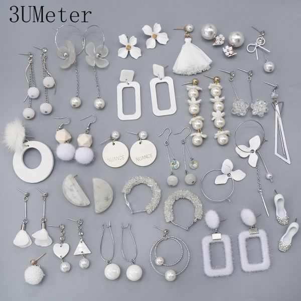 

3umeter 2019 new white earring simple long tassel earrings geometric flower pearl earrings crystal women jewelry gift, Silver