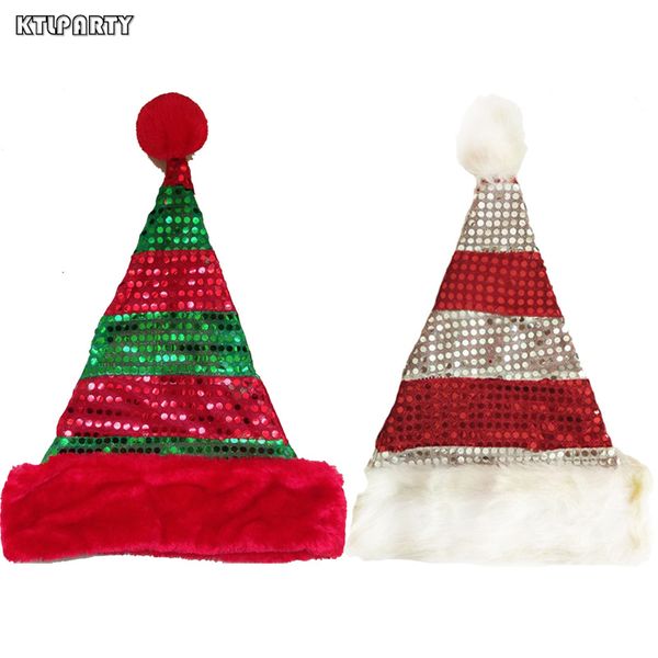 

children plush sequins red green striped christmas hat