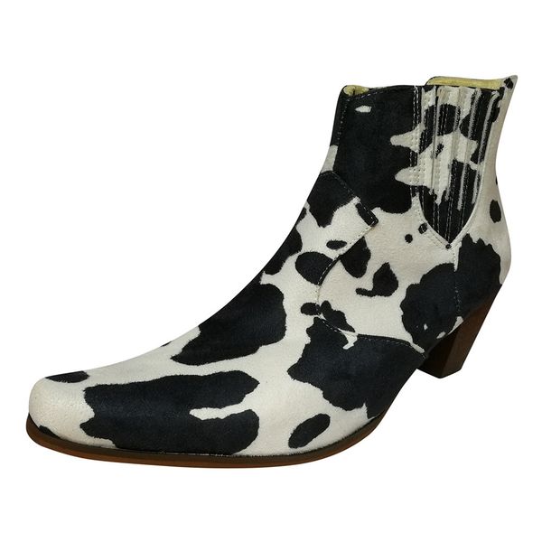 

fashion womens autumn winter plus size ankle boots for women pointed toe leather animal print chunky heel booties botas mujer, Black