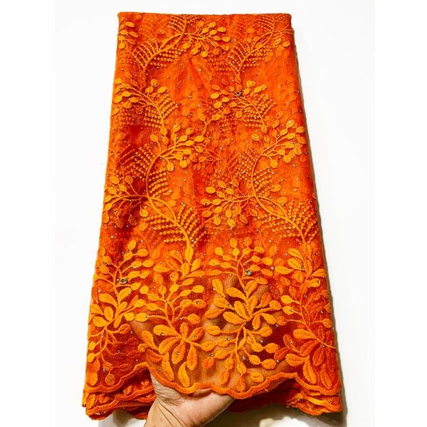 

african lace fabric embroidered nigerian laces fabric bridal french tulle lace orange lady dress, Pink;blue