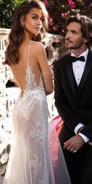 

2018 elihav sasson mermaid wedding dresses spaghetti backless lace wedding gowns abiti da sposa beach wedding dress, White